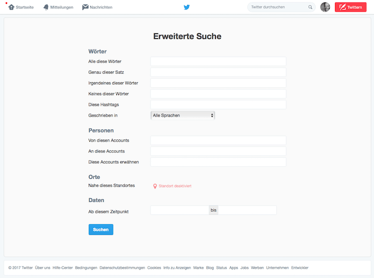 Erweiterte Suche auf Twitter