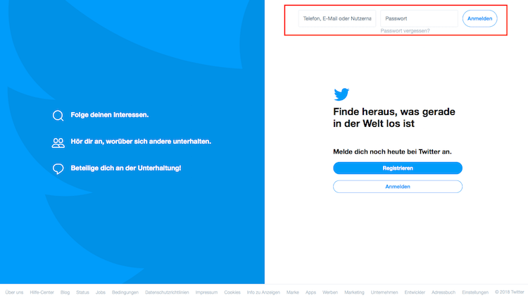 Startseite von Twitter für Thema: Twitter-Account löschen