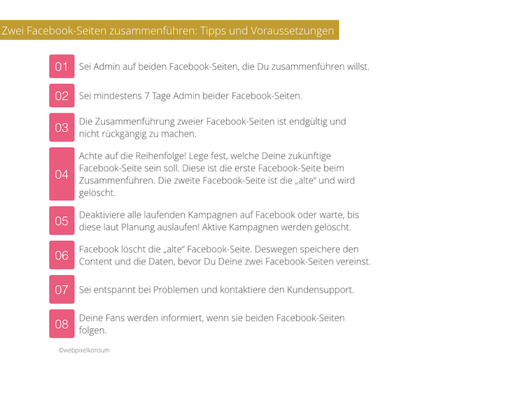 Zwei Facebook-Seiten zusammenführen - Tipps und Voraussetzungen von webpixelkonsum - Zwei Facebook-Seiten zusammenführen: So funktioniert es