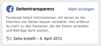 Facebook-Werbebibliothek in Seitentransparenz der Facebook Seite von webpixelkonsum