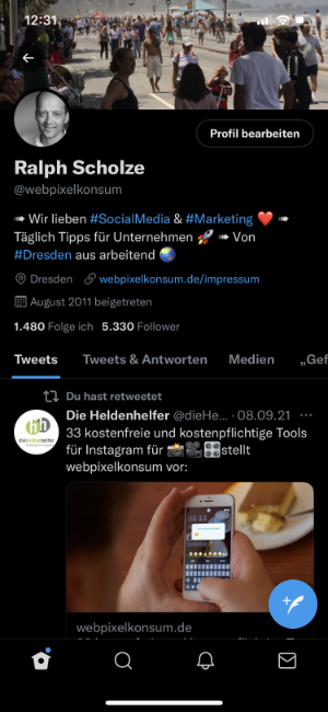 Diese Abbildung zeigt für Twitter Spaces den Schritt 1 von webpixelkonsum