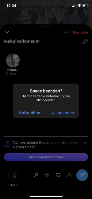 Diese Abbildung zeigt für Twitter Spaces den Schritt 8 von webpixelkonsum