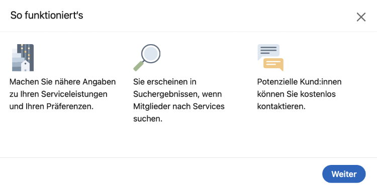 Diese Abbildung zeigt den 2. Schritt zum Einrichten von LinkedIn-Services-Marketplace.