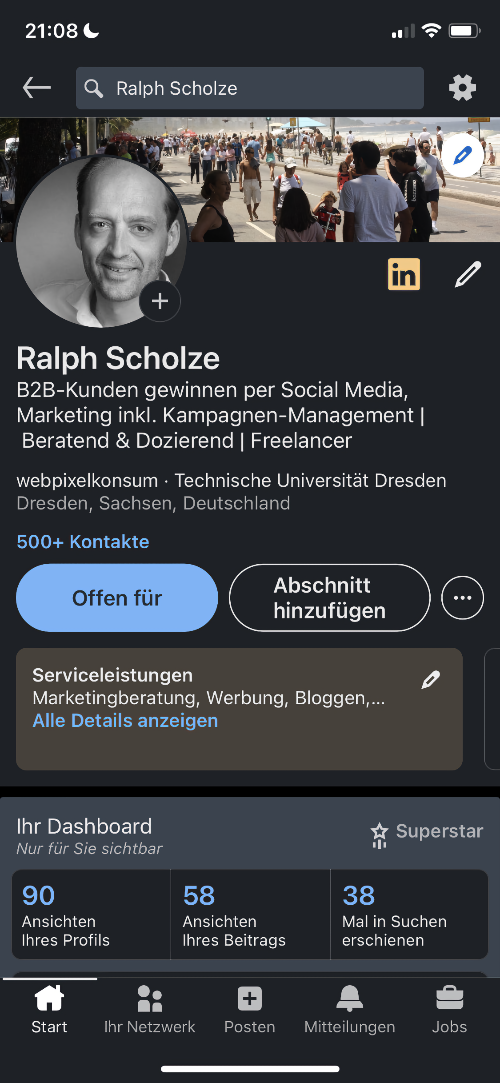 Diese Abbildung zeigt den 5. Schritt zum Einstellen des Dunkelmodus in der LinkedIn App