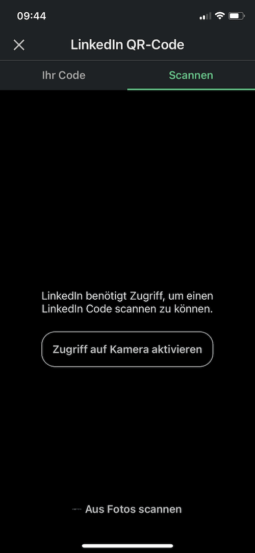 Diese Abbildung zeigt den 3. Schritt, um sehr einfach mittels QR-Code auf LinkedIn per Smartphone einen neuen Kontakt hinzuzufügen.