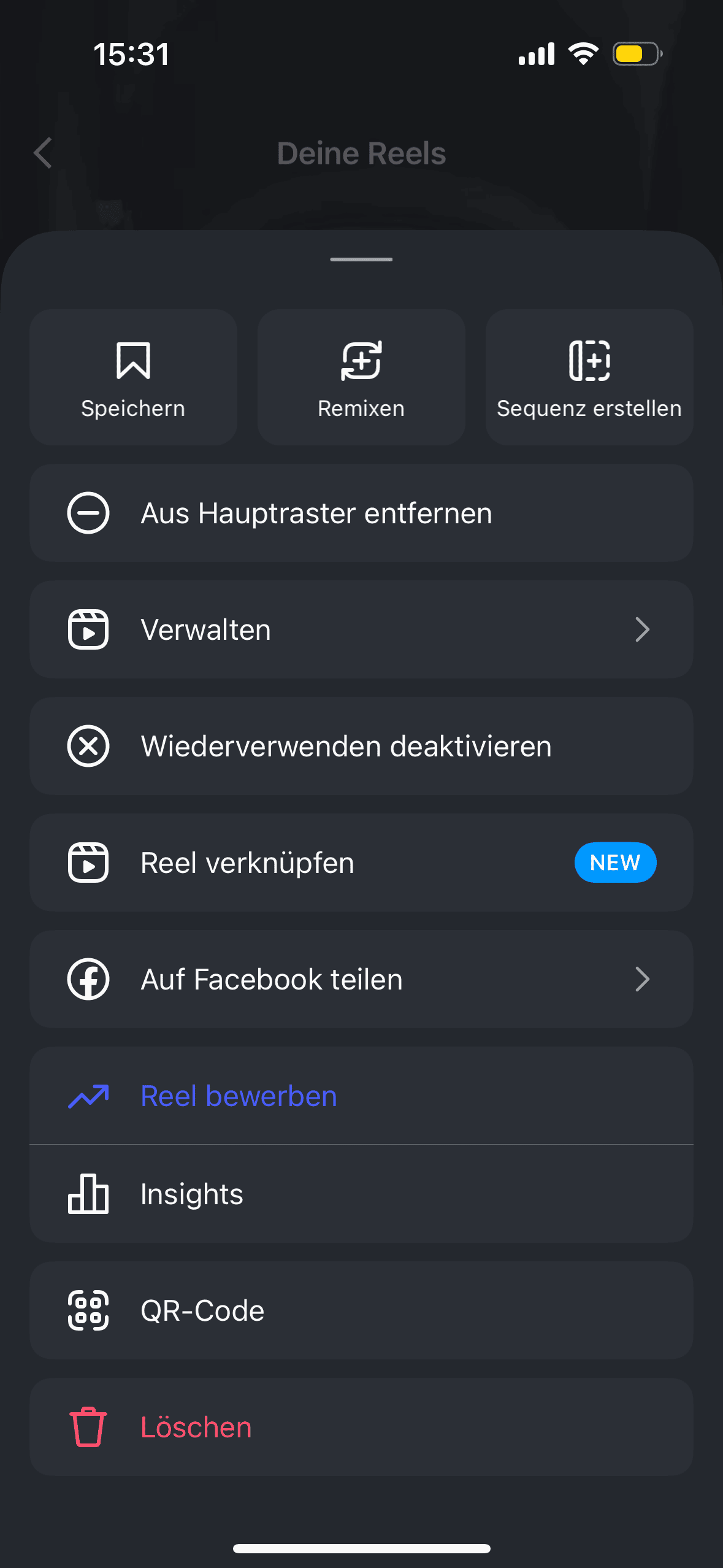Dieses Bild zeigt die Einstellung auf Instagram, um Reels miteinander zu verknüpfen. Diese Funktion steht Unternehmen ab sofort zur Verfügung. Damit eröffnen sich neue Möglichkeiten für das Storytelling.
